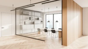 Internal glass partition doors in a modern space